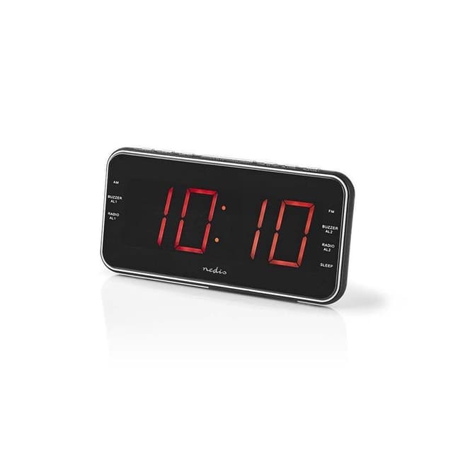 Nedis Digital vækkeur Radio | LED Display | 1x 3.5 mm Audio Input | Tidsprojektion | AM / FM | Snooze funktion | Sleep timer | Antal alarmer: 2 | Sort