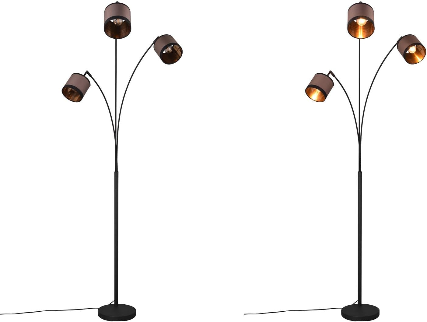 RL LIVE YOUR LIGHT Große Stehleuchte DAVOS 3-flammig mit Stoffschirmen in Taupe/Gold, Höhe 185cm