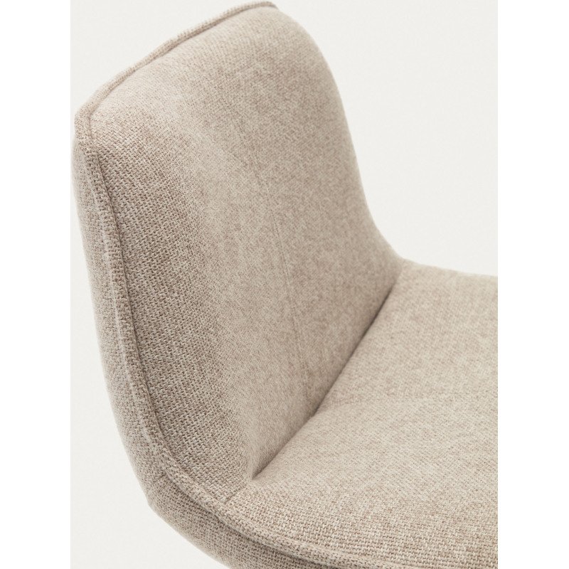 Tabouret Zenda en chenille beige et acier blanc mat 81-102 cm