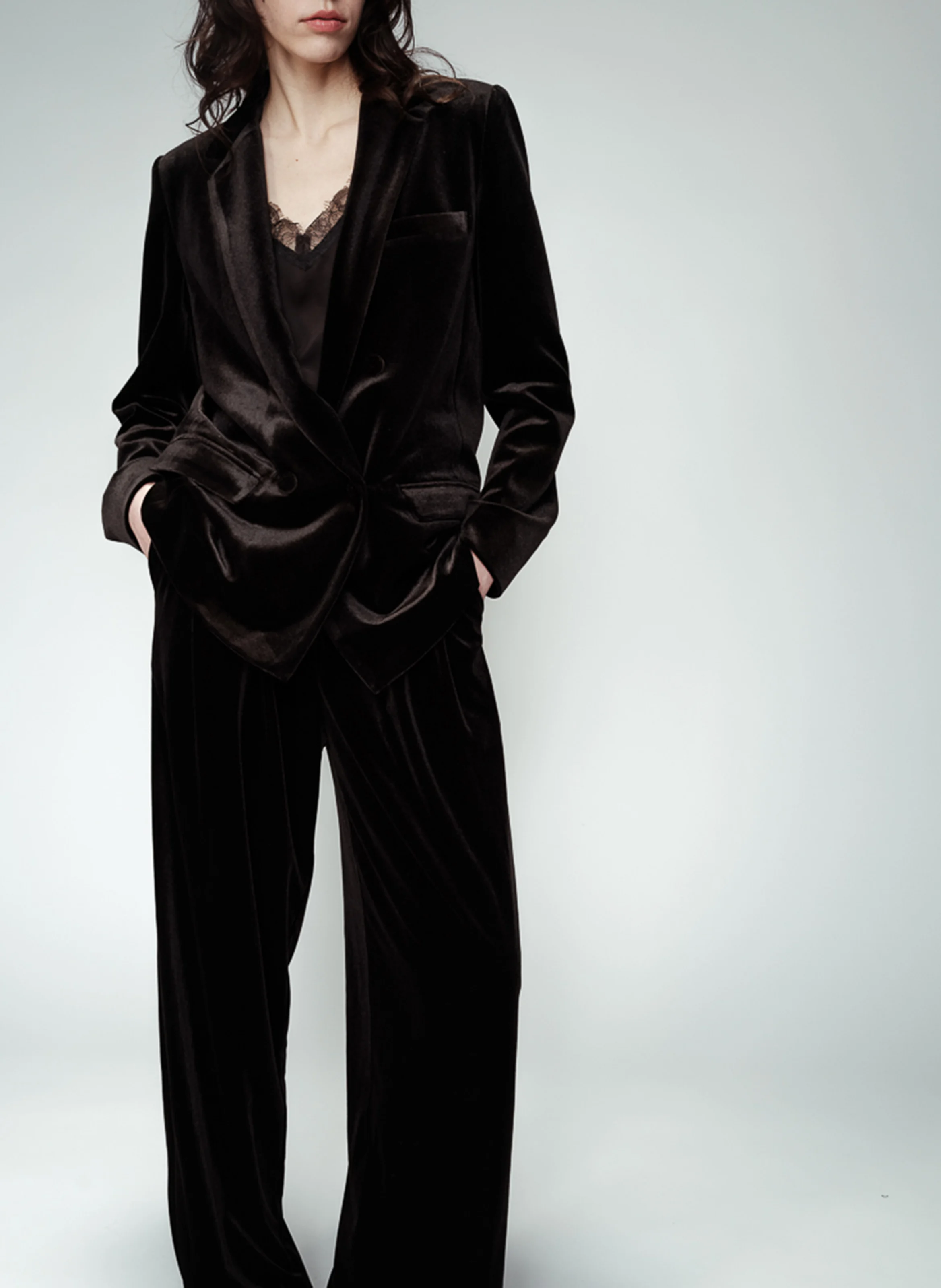 OLIVE - Pantalon large en velours | Noir