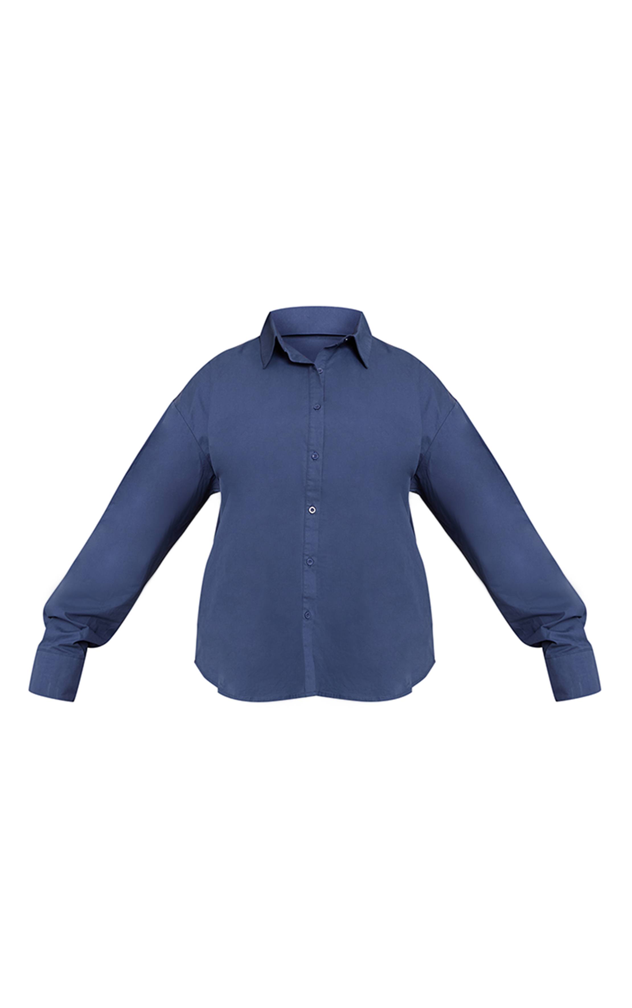 Bleu Marine Chemise Cintrée En Coton Plus À Multiples Boutons