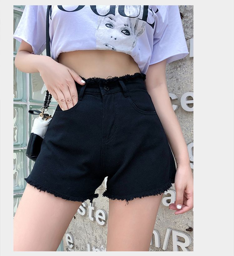 Everose - Denim shorts met hoge taille en rafelige zoom