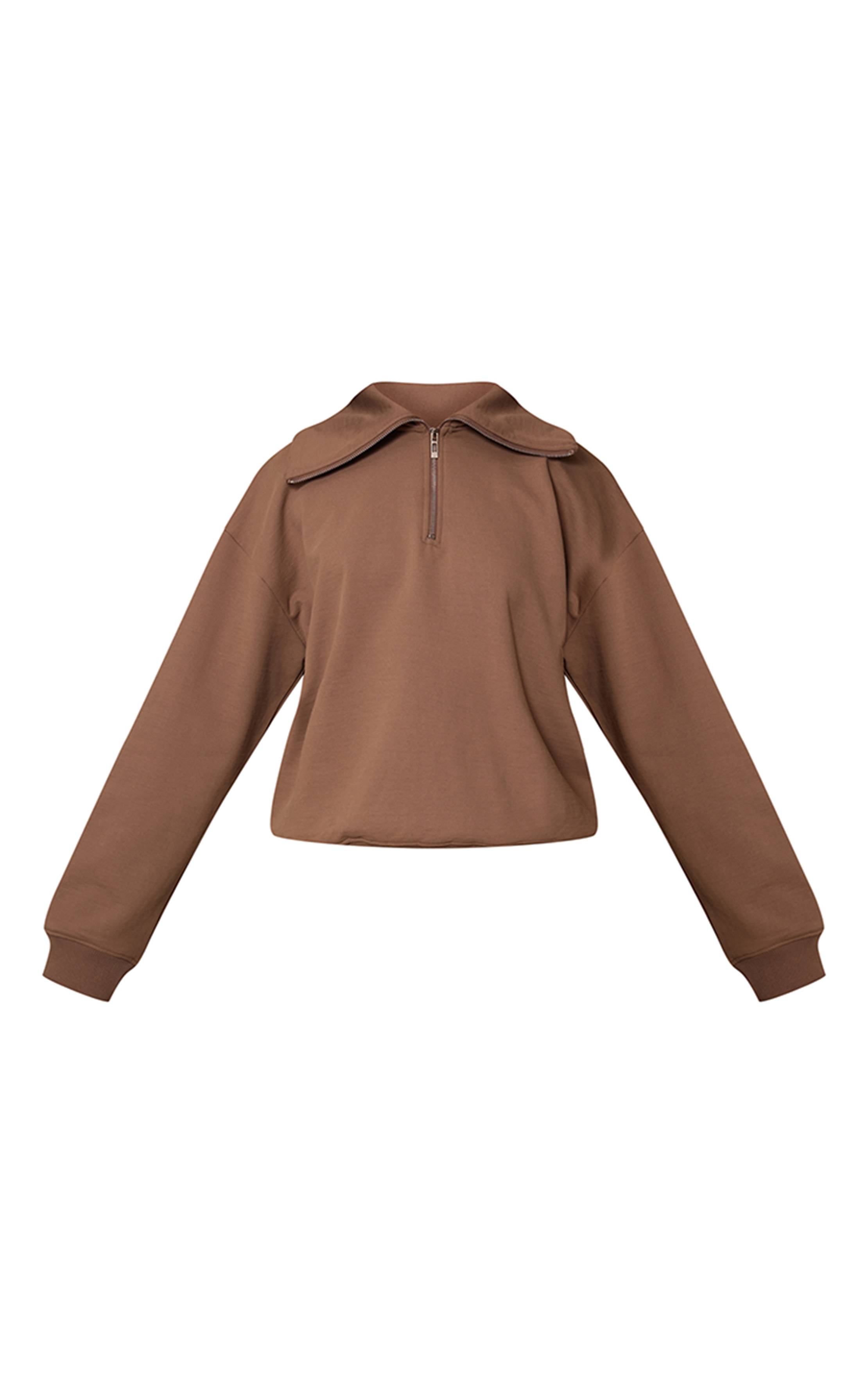 Moka Sweat-shirt Premium À Col Rabattu Et Fermeture Éclair Quart Zippée En Molleton Bouclette