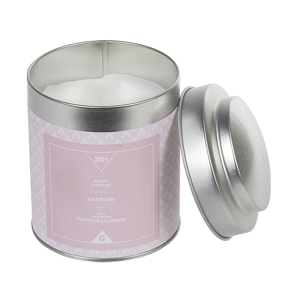Bougie parfumée dans pot en métal senteur passion