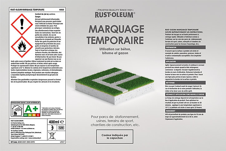 Aérosol de marquage temporaire Rust-Oleumblanc mat 400ml