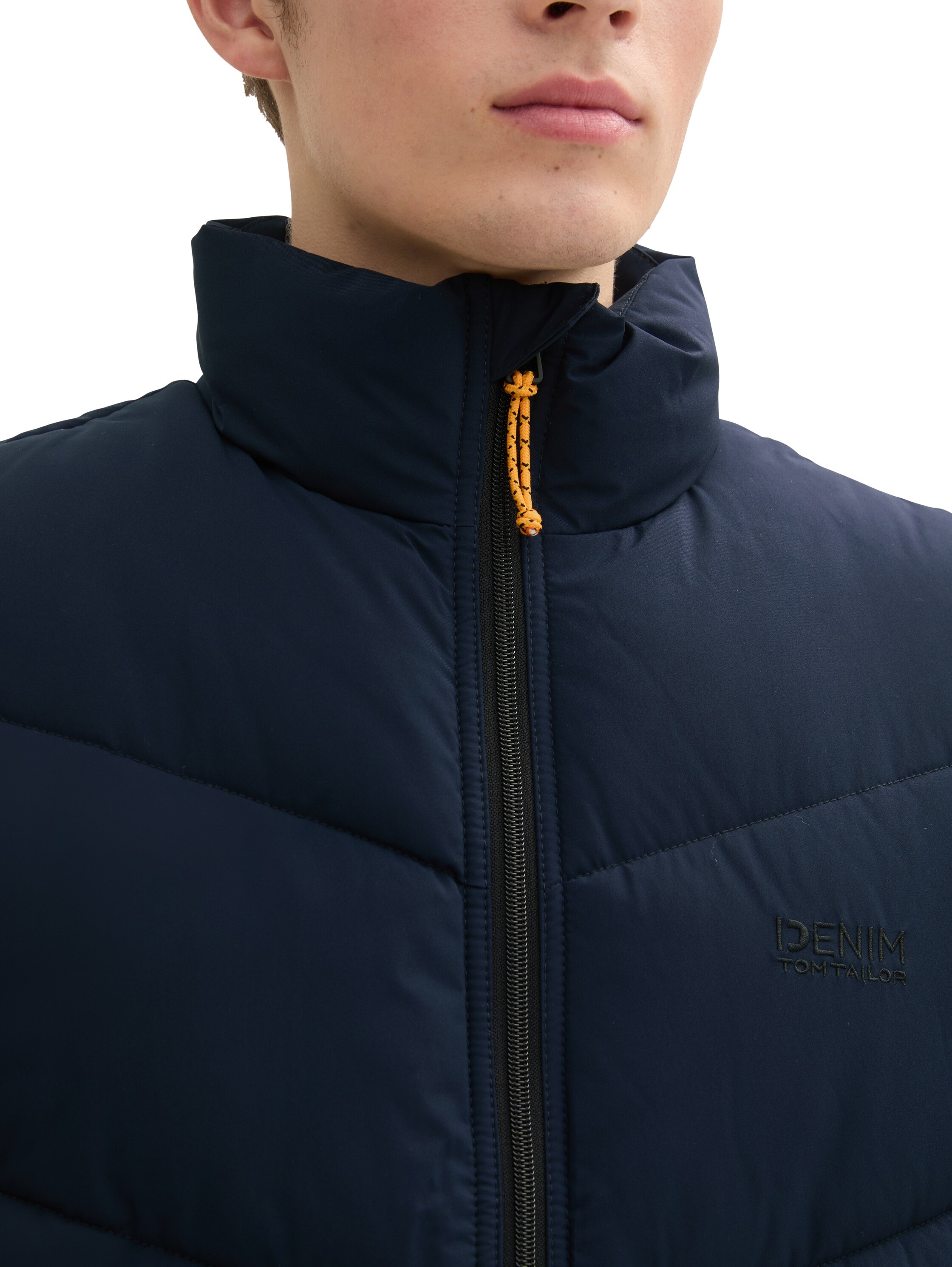TOM TAILOR Denim Steppweste mit Stehkragen und Logo-Stickerei