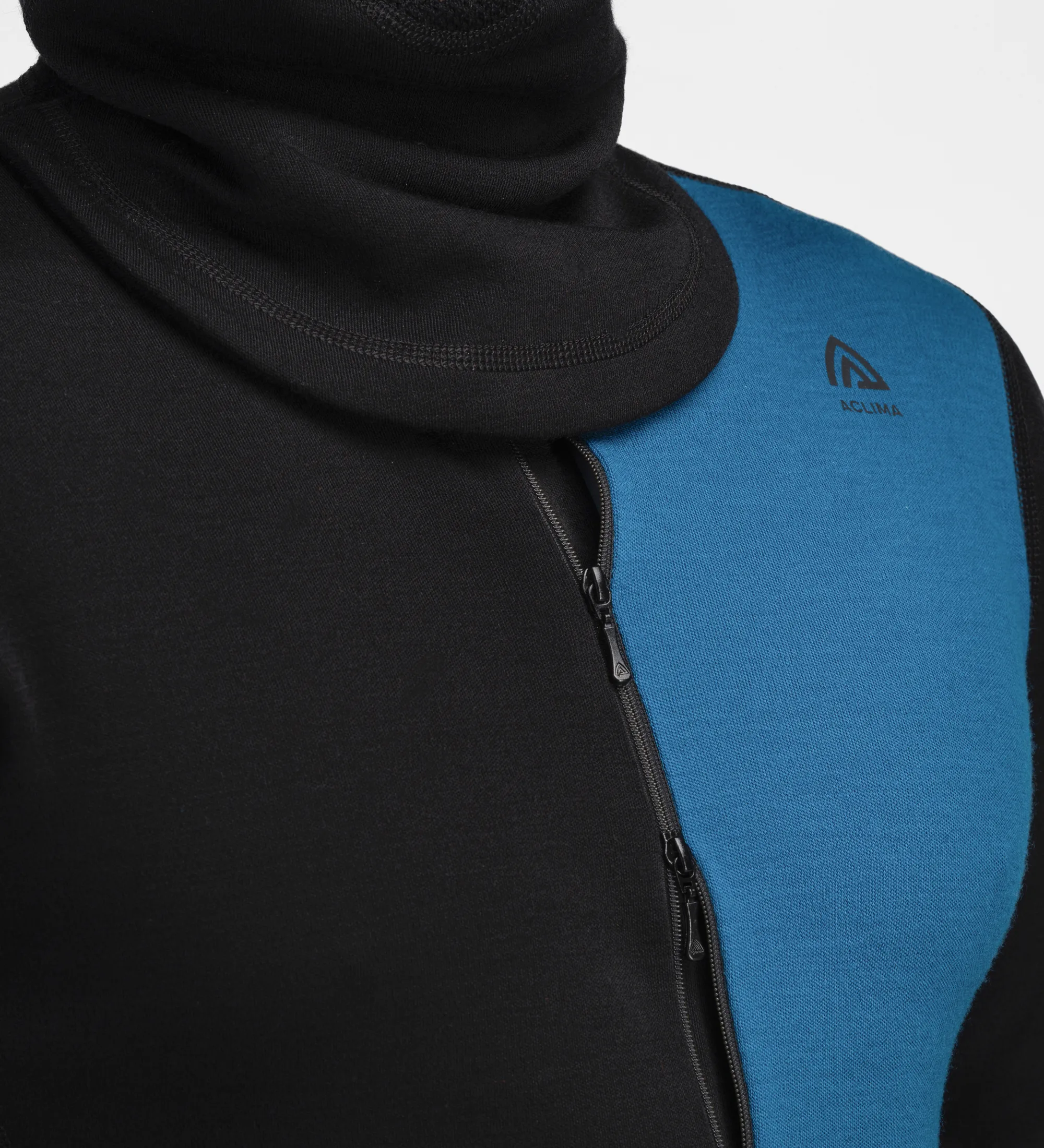 Aclima Men's WarmWool Hoodsweater with Zip Jet Black/Corsair/Gold Flame
