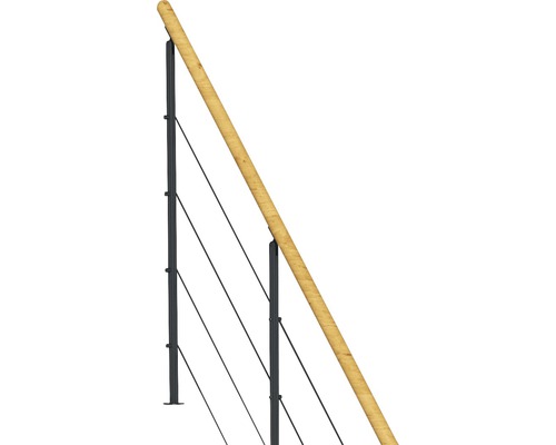 Pertura Hera Antraciet Middentrap, Recht, 73,5 cm, Beukenhouten Gelijmde Gelamineerde Leuning, Gelakt, 11 Treden / 12 Stootborden