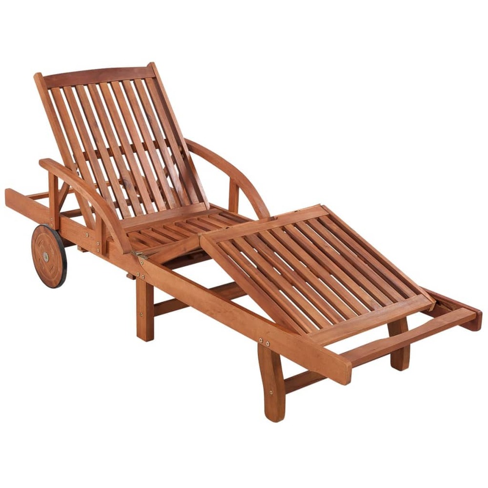 Transat chaise longue bain de soleil lit de jardin terrasse meuble d'extérieur avec coussin bois d'acacia solide