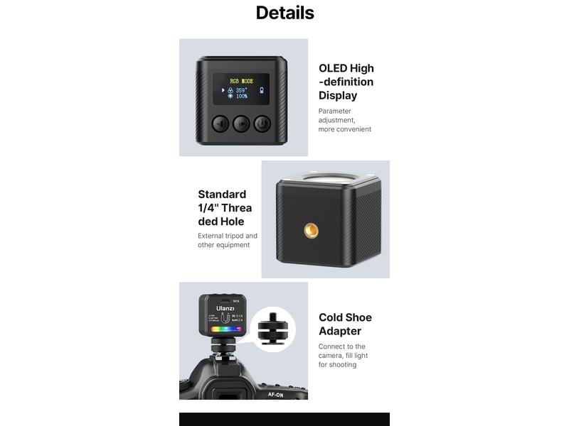 Ulanzi Videoleuchte L2 RGB Magnetischer Lichtwürfel für Content-Creators und Vlogger