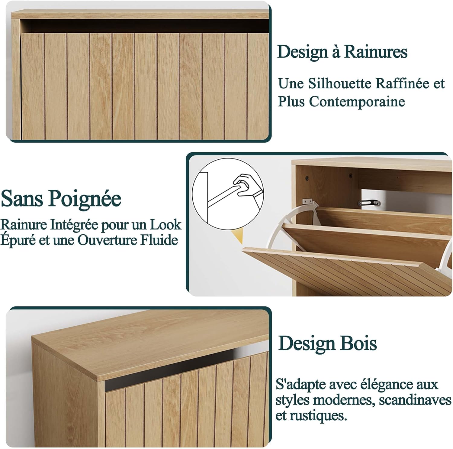 Semiocthome Armoire à Chaussures Double Étage, 80×60×24 cm, Meuble à Chaussures en Bois avec Étagères Réglables, Adapté pour Intérieur et Extérieur VT3703458