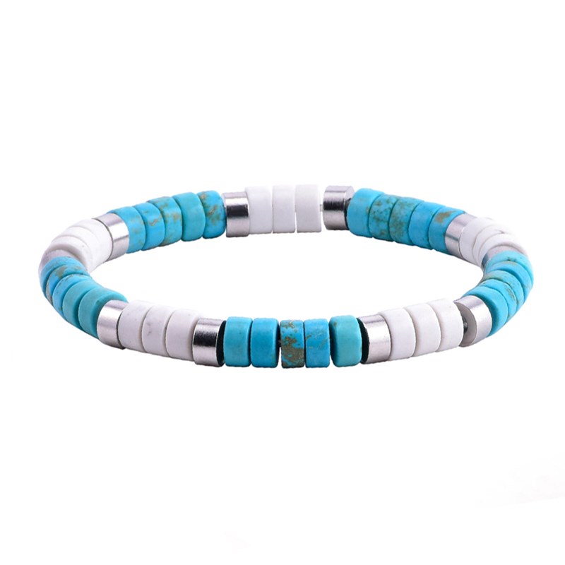 Bracelet Perles Heishi Turquoise Bleu Et Turquoise Blanche-enfant-12cm