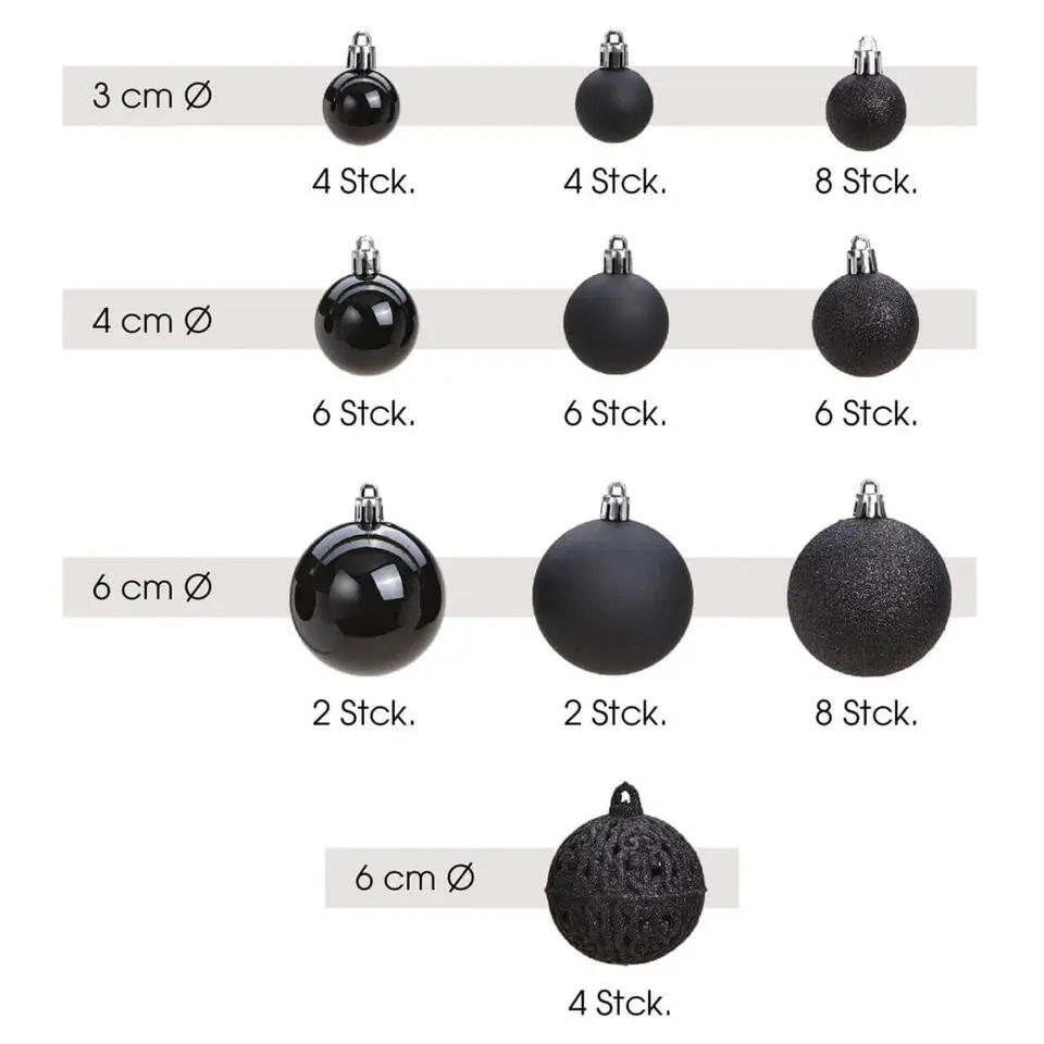 G. Wurm Kerstballen - 50ST - zwart - 3 - 4 - 6 cm - kunststof