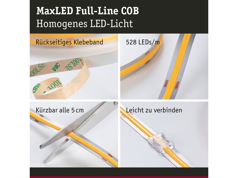 Paulmann LED-Stripe MaxLED 1000 Einzelstripe COB, 2700K, 2. LED Streifen Full-Line COB Basisset