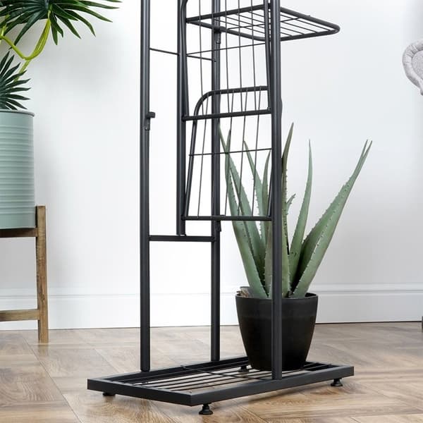 Blomsterstativ i sort metall med åtte nivåer for potter