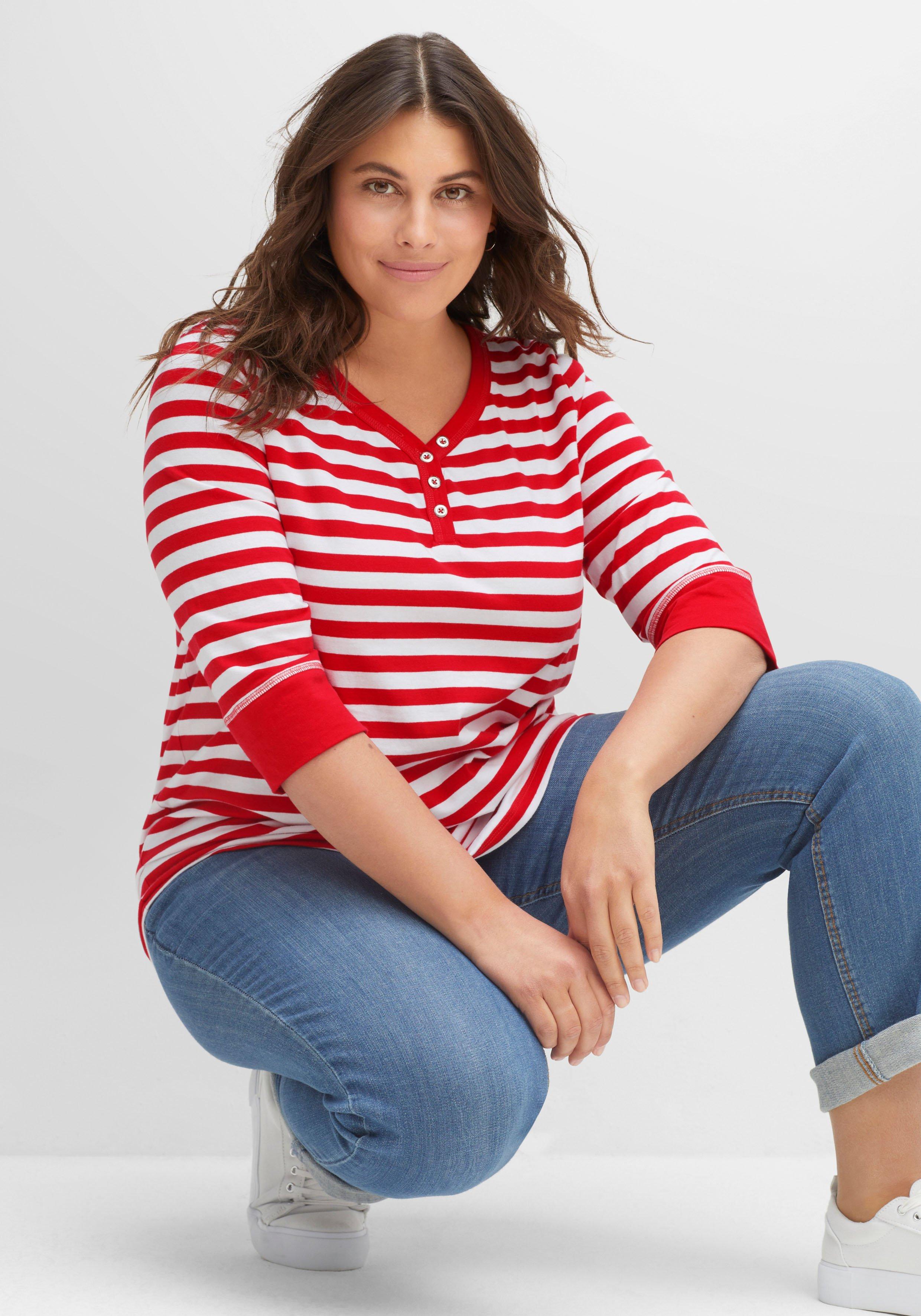Shirt aus Jersey, mit Streifenmuster und 3/4-Arm