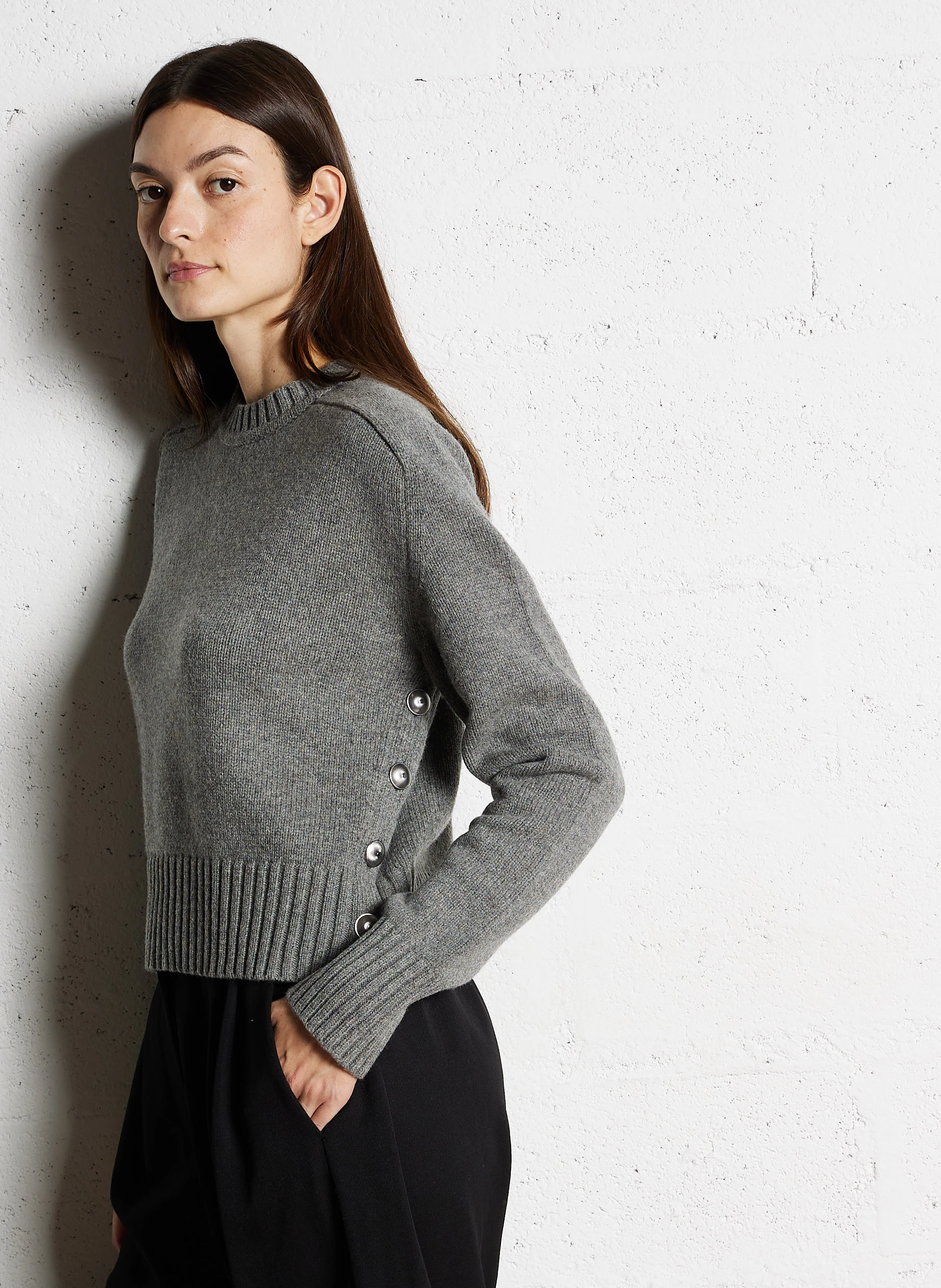 SIMPLE - Pull oversize col rond en laine | Gris