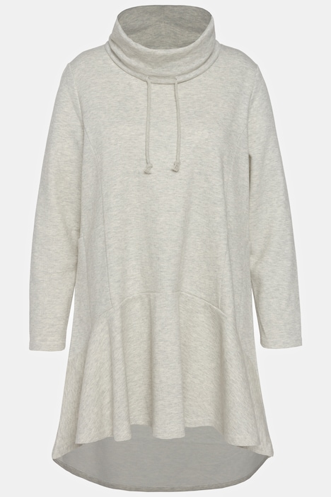 Longsweater, Fischgrat, Volantsaum, Stehkragen, Langarm