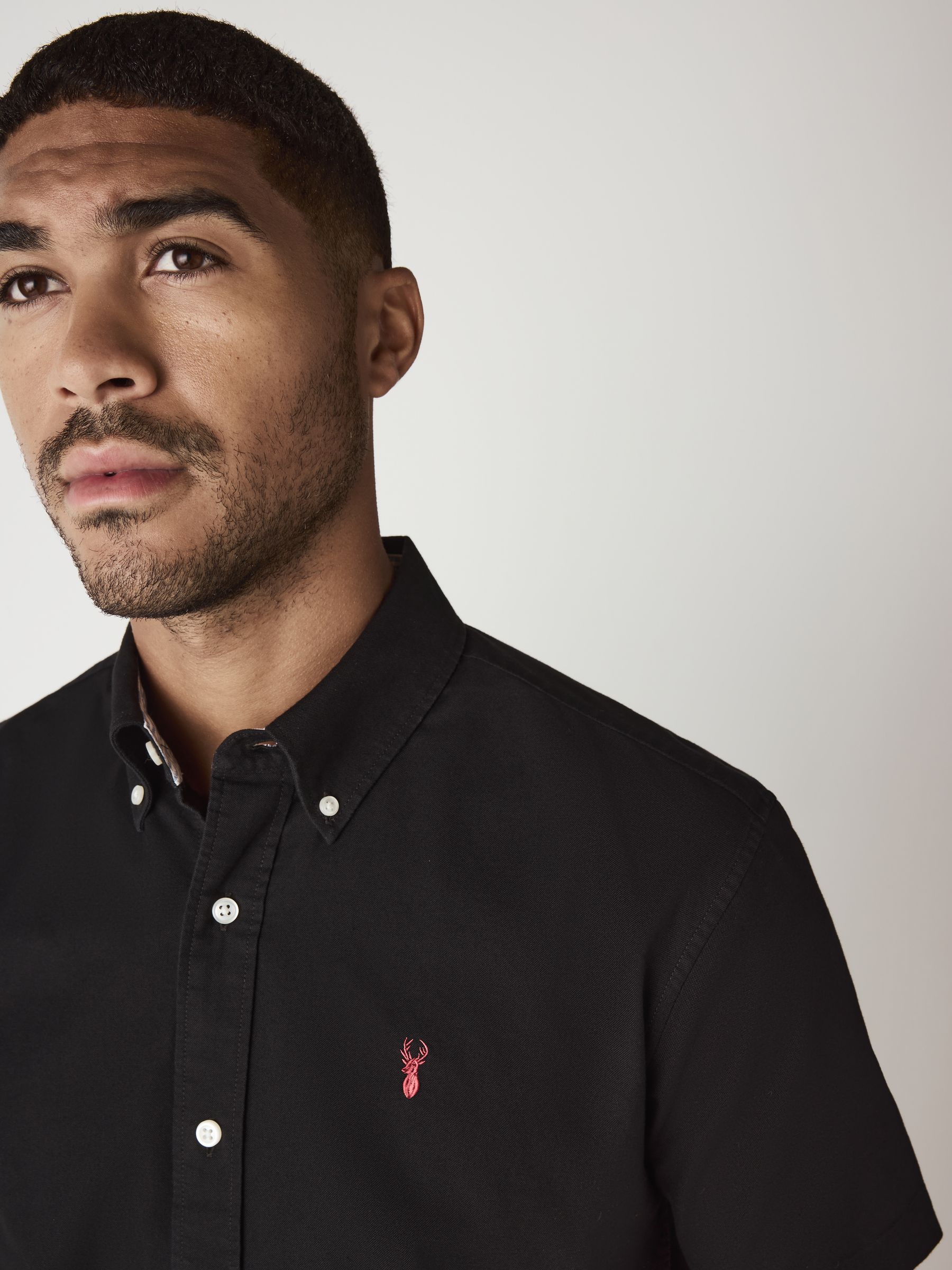 Zwart - Slim Fit - Oxford-overhemd met korte mouwen