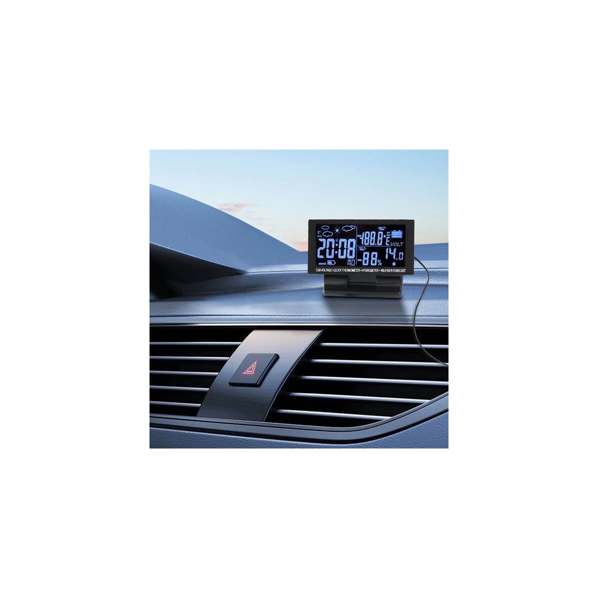 Bilklokke med termometer og voltmeter