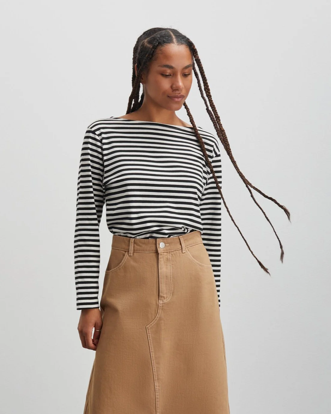 Mads Nørgaard  Soft Single Silke langærmet t-shirt - Black/Snow White