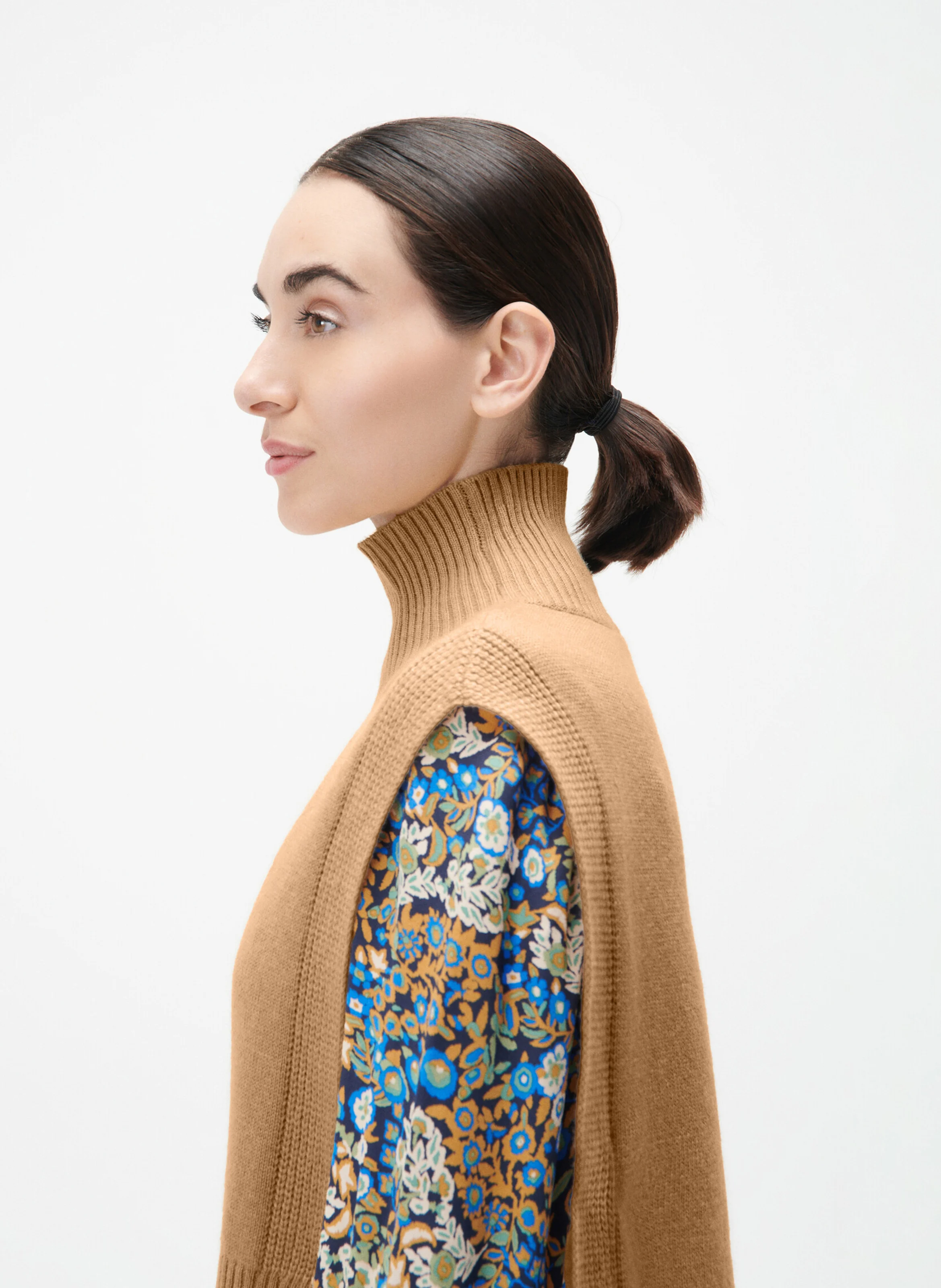 YSEE - Poncho col montant en laine mélangée | Marron