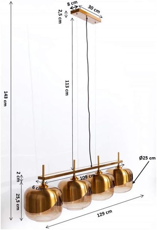 Kare Design Hängeleuchte Golden Goblet Quattro Ø25cm, 143x129x25cm