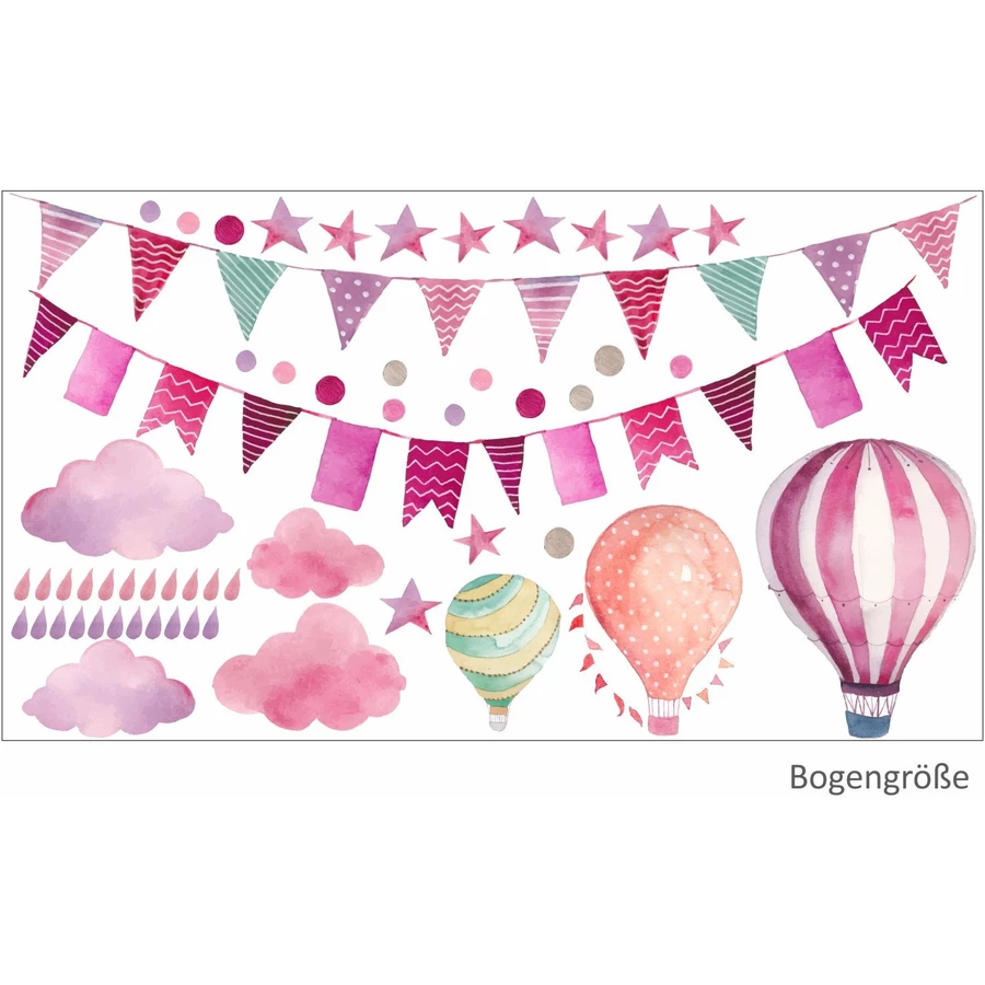 Nikima Wandtattoo 015 Wandtattoo Girlande Wimpelkette Ballon Wolke Regen Sterne rosa pink lila rosa