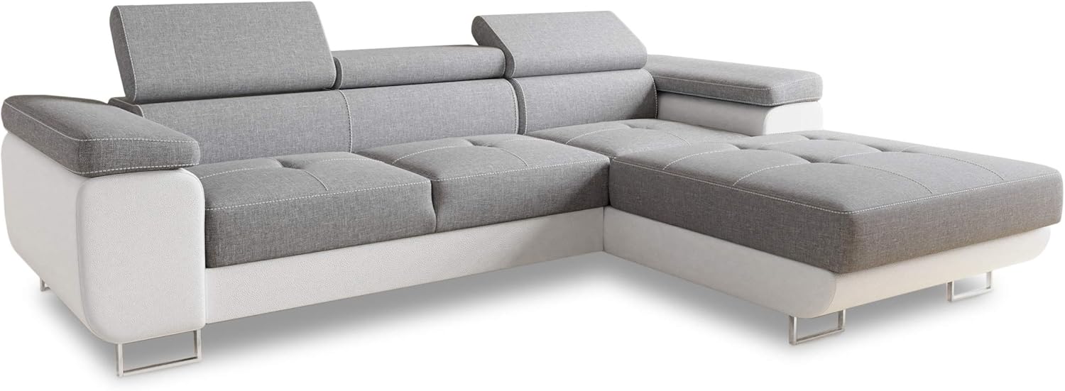Ecksofa Divo mit Schlaffunktion, Bettkasten und Kopfteilverstellung, Polsterecke, Wohnlandschaft, Sofagarnitur, Couch, Sofa, Federkern (Weiß + Grau (Soft 017 + Sawana 21), Ecksofa Rechts)