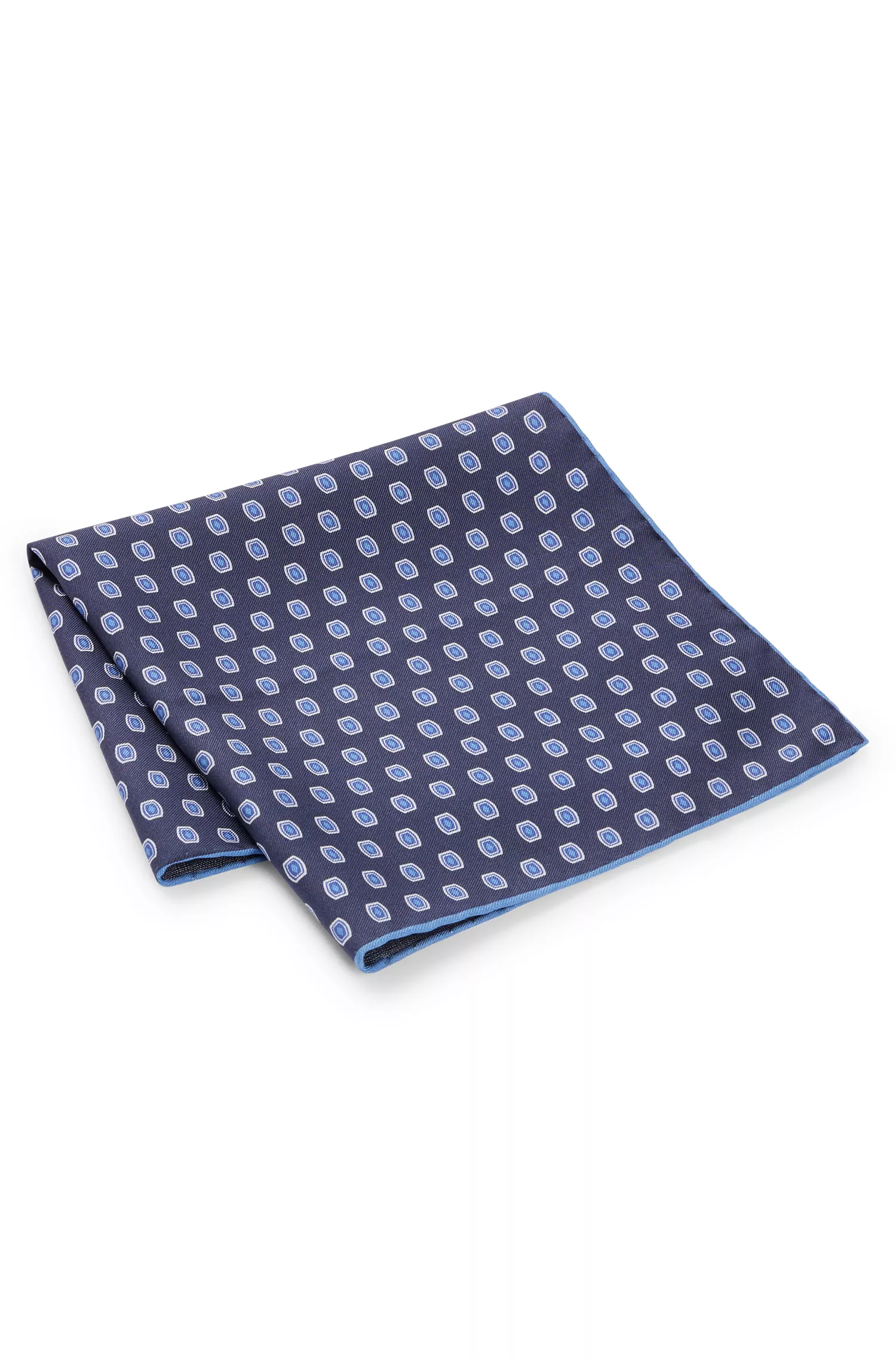 Lenço de bolso BOSS em seda cor camelo com estampa e borda.