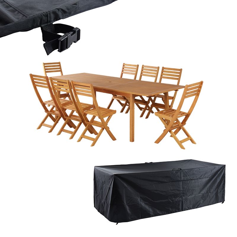 Ensemble repas de jardin sora 8 pl en bois d'eucalyptus fsc et housse de protection