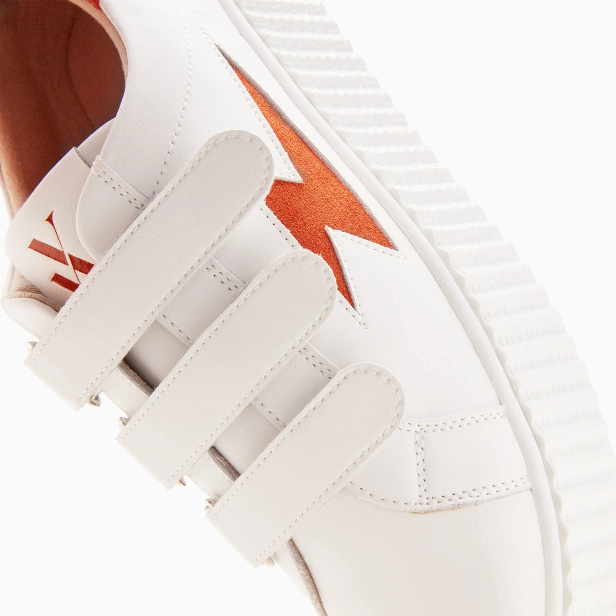 Sneakers-Baskets éclair Kim blanc et orange à scratchs