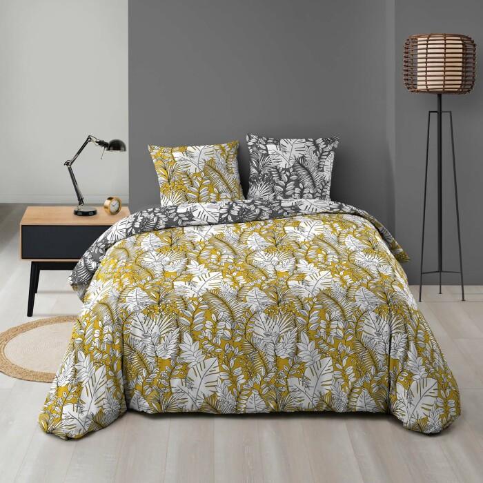 PARURE 240X220CM MICROFIBRE IMPRIMEE ALLOVER CALAOS JAUNE