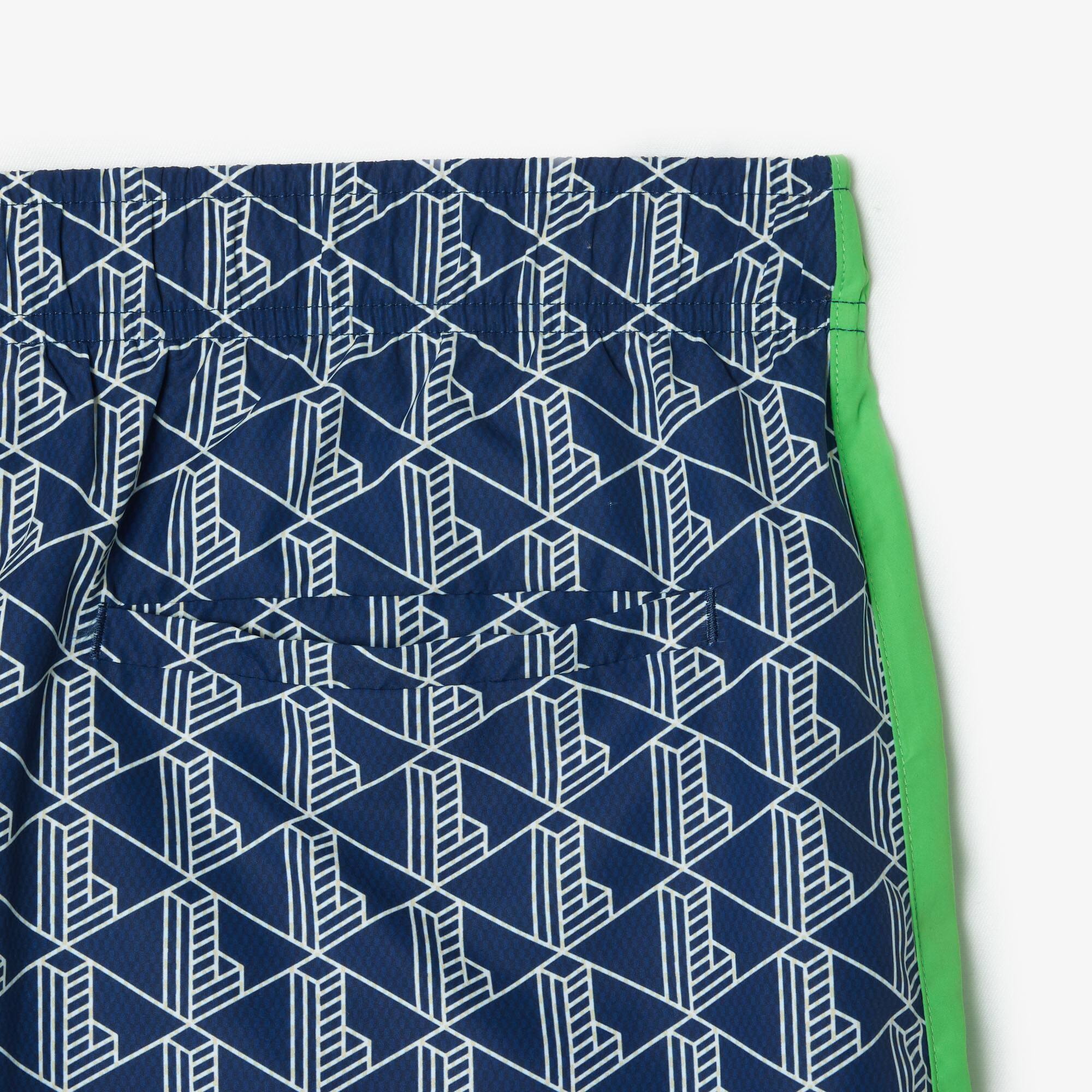 LACOSTE Badehose mittellang mit Monogramm-Aufdruck Badebekleidung - Blau - Lacoste - Herren