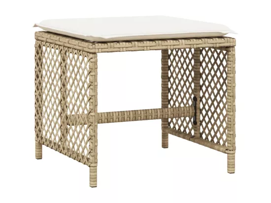 Ensemble à manger de jardin et coussins 11 pièces beige poly rotin