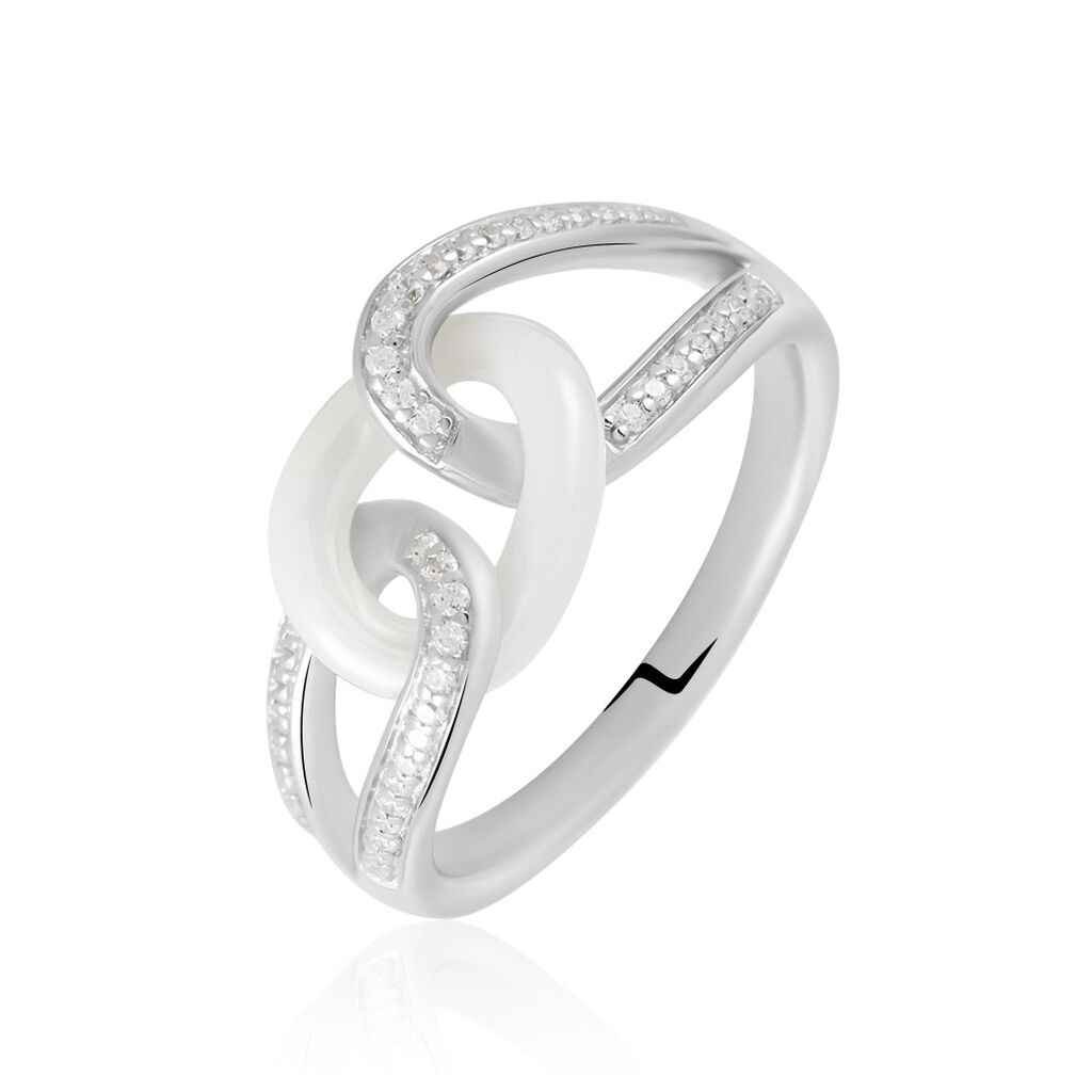 Bague Link Argent Blanc Céramique Et Oxyde De Zirconium