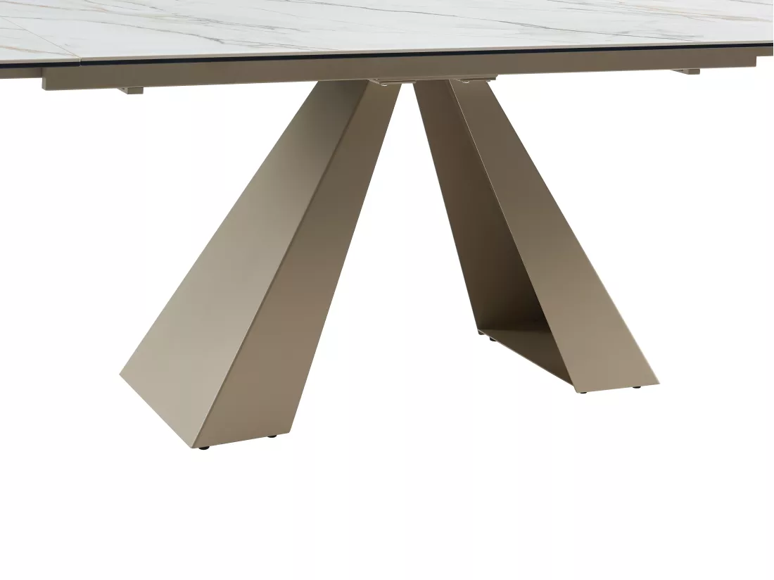 Table à manger extensible 6 à 10 personnes en verre trempé, céramique et métal - Effet marbre blanc et beige - LOZIPA de Maison Céphy