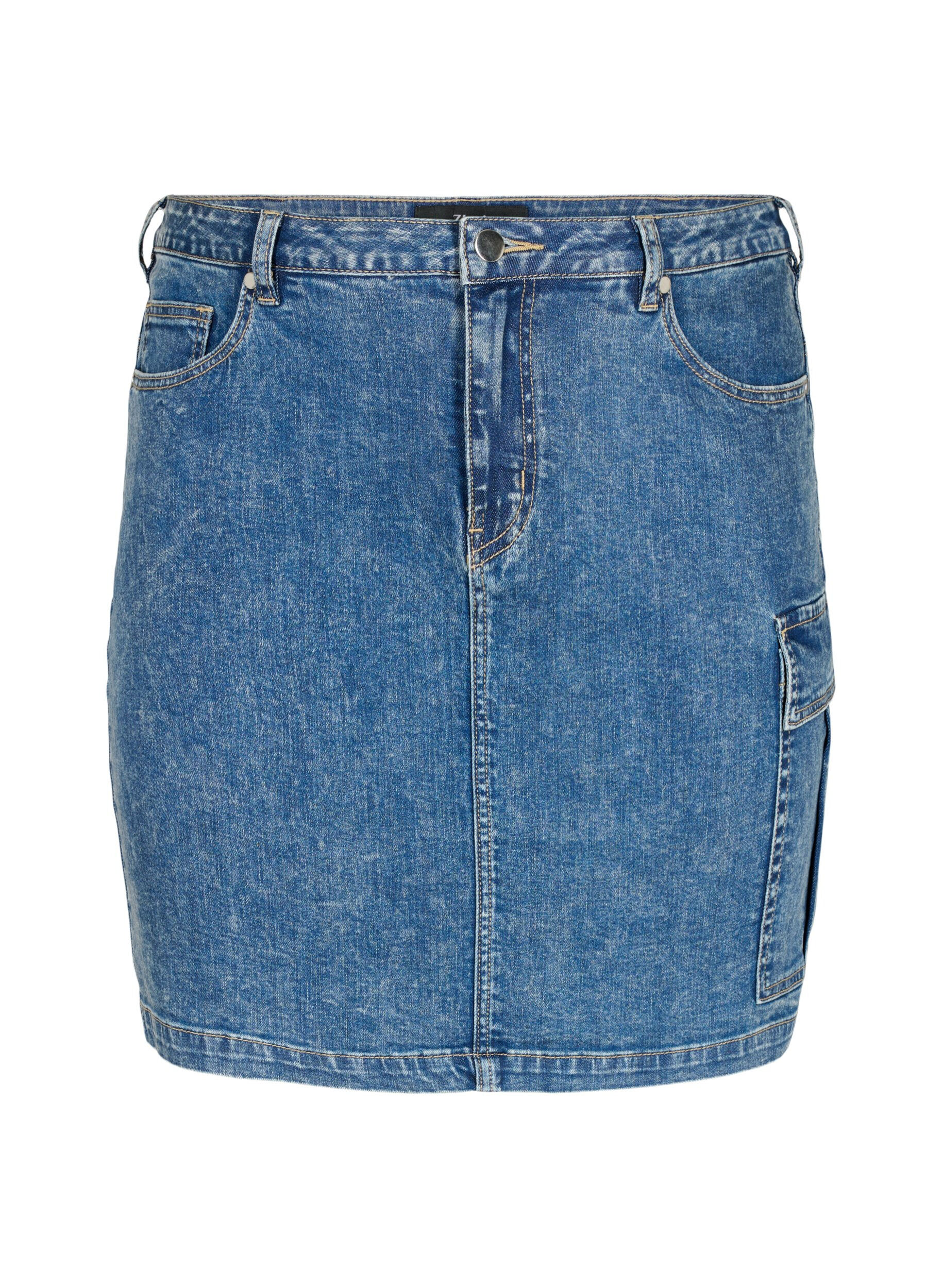 Tætsiddende denim nederdel med cargolomme