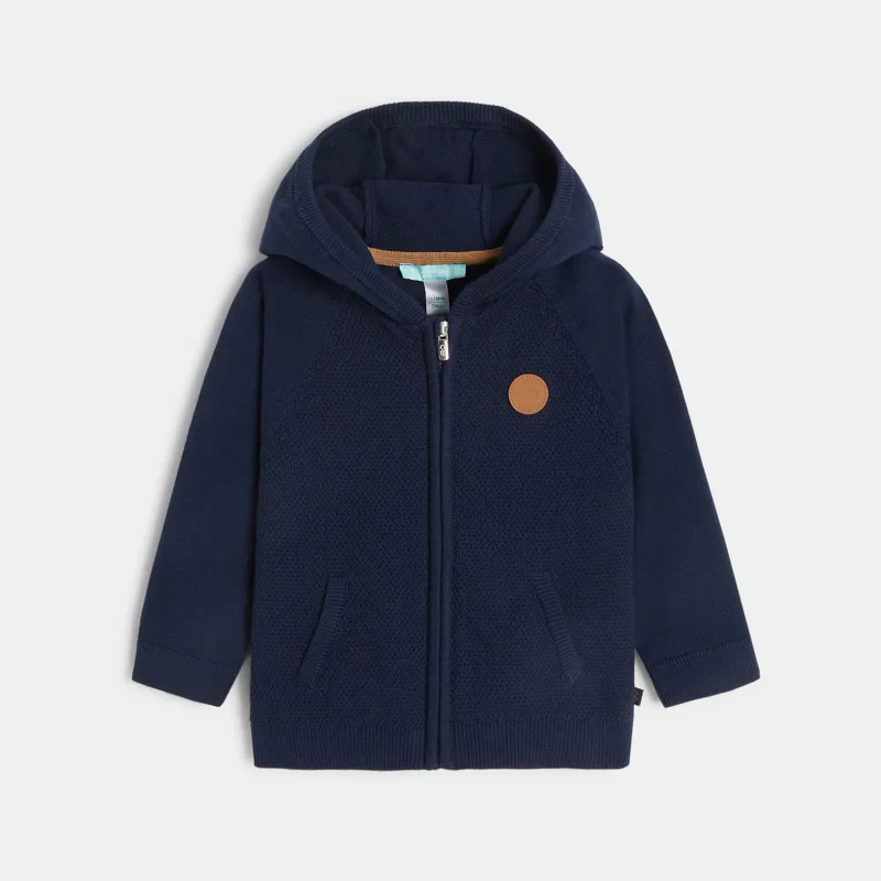 Gilet zippé maille à capuche bleu bébé garçon Bleu