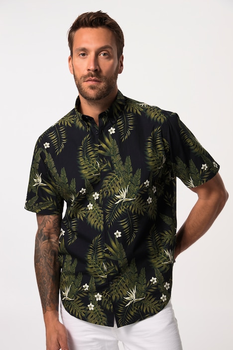 Hemd, Halbarm, floraler Print, Buttondown-Kragen, Modern Fit, bis 8 XL