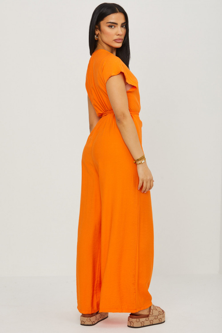 Combinaison pantalon orange décolleté croisé a noué