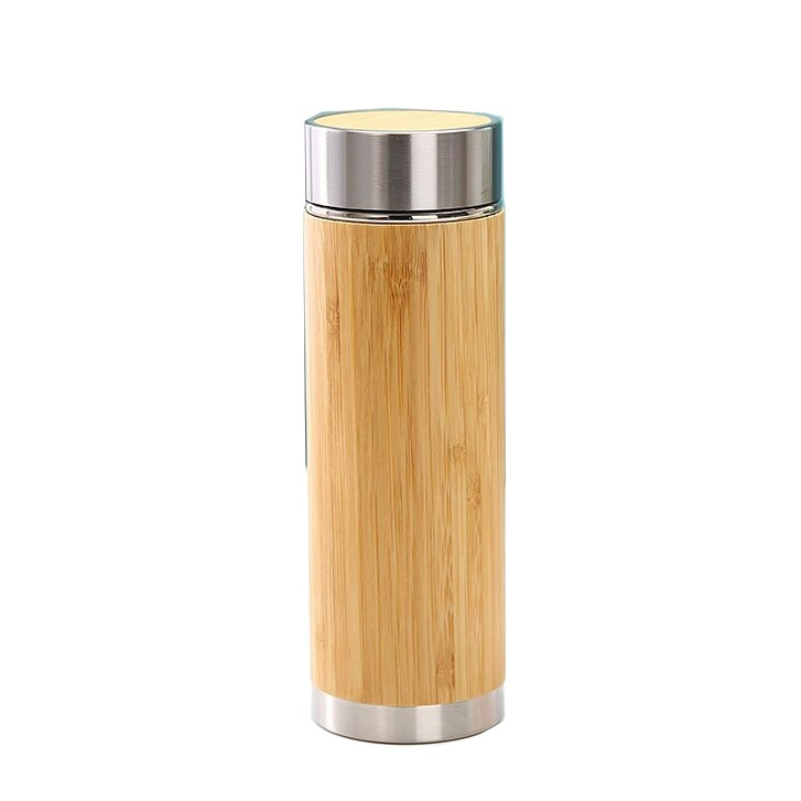 (380ml) Edelstahl Thermo Kaffee Becher Bambus Teekanne   Sieb - Braun