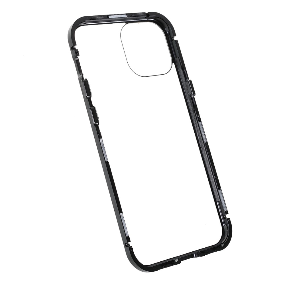 iPhone 13 Magnetische Alu Schutzhülle mit Panzer Glas Backcover   Privacy Displayschutz (Magnet-Technologie) - Schwarz