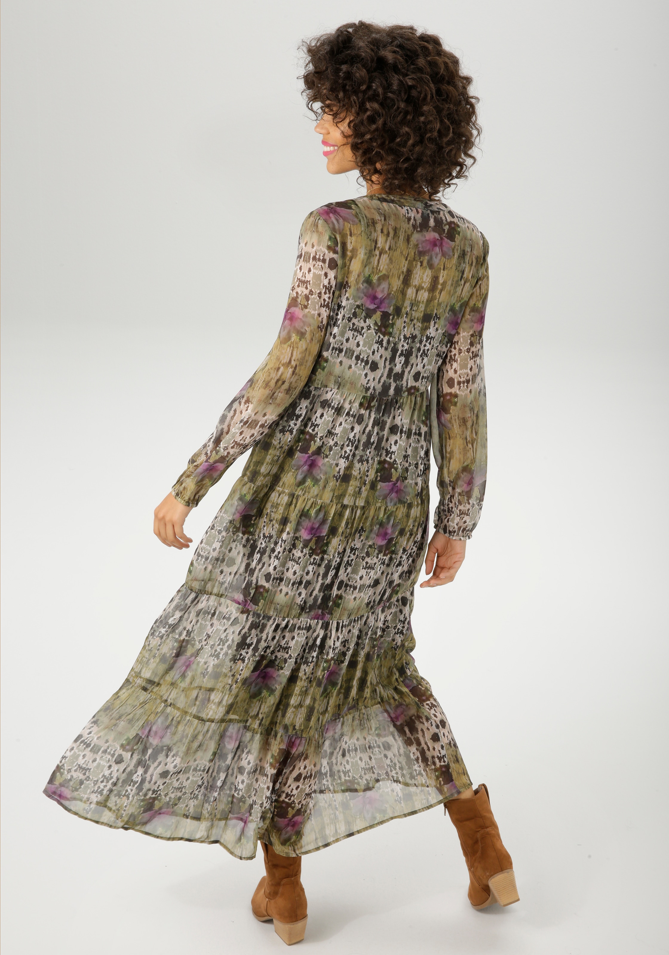 Aniston CASUAL Maxikleid mit Unterkleid,  mit Batik-Blüten im grafischen Druck - NEUE KOLLEKTION