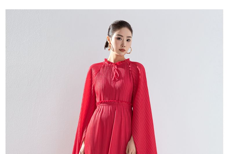 Doowex - Maxi-jurk met cape, ronde hals, effen ruchezoom en plooien