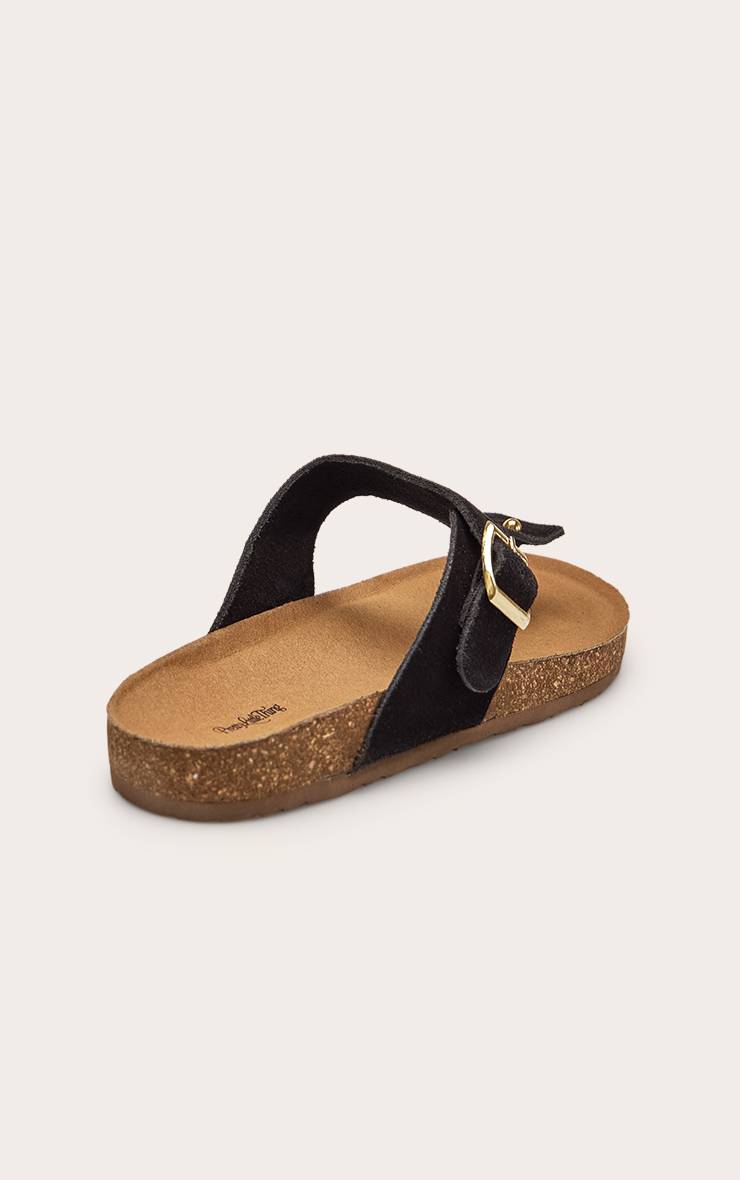 Noir Sandale À Entredoigt En Cuir Véritable Avec Semelle Ergonomique