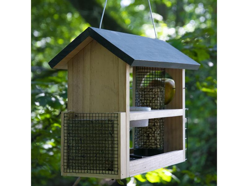 dobar Vogelfutterstation 7-in-1, 39 x 19 x 29 cm, Holz Wildvogel-Futterhaus zum Aufhängen