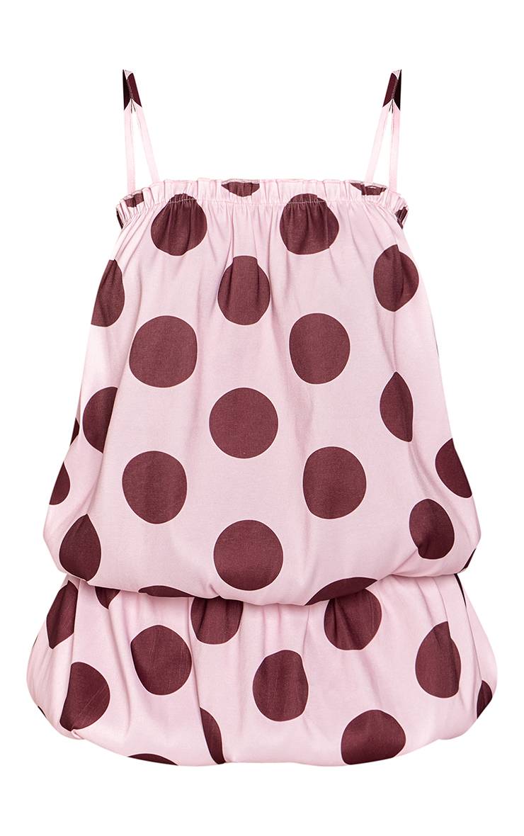 Rose Robe Mini Évasée À Pois En Tissu Extensible Tissé