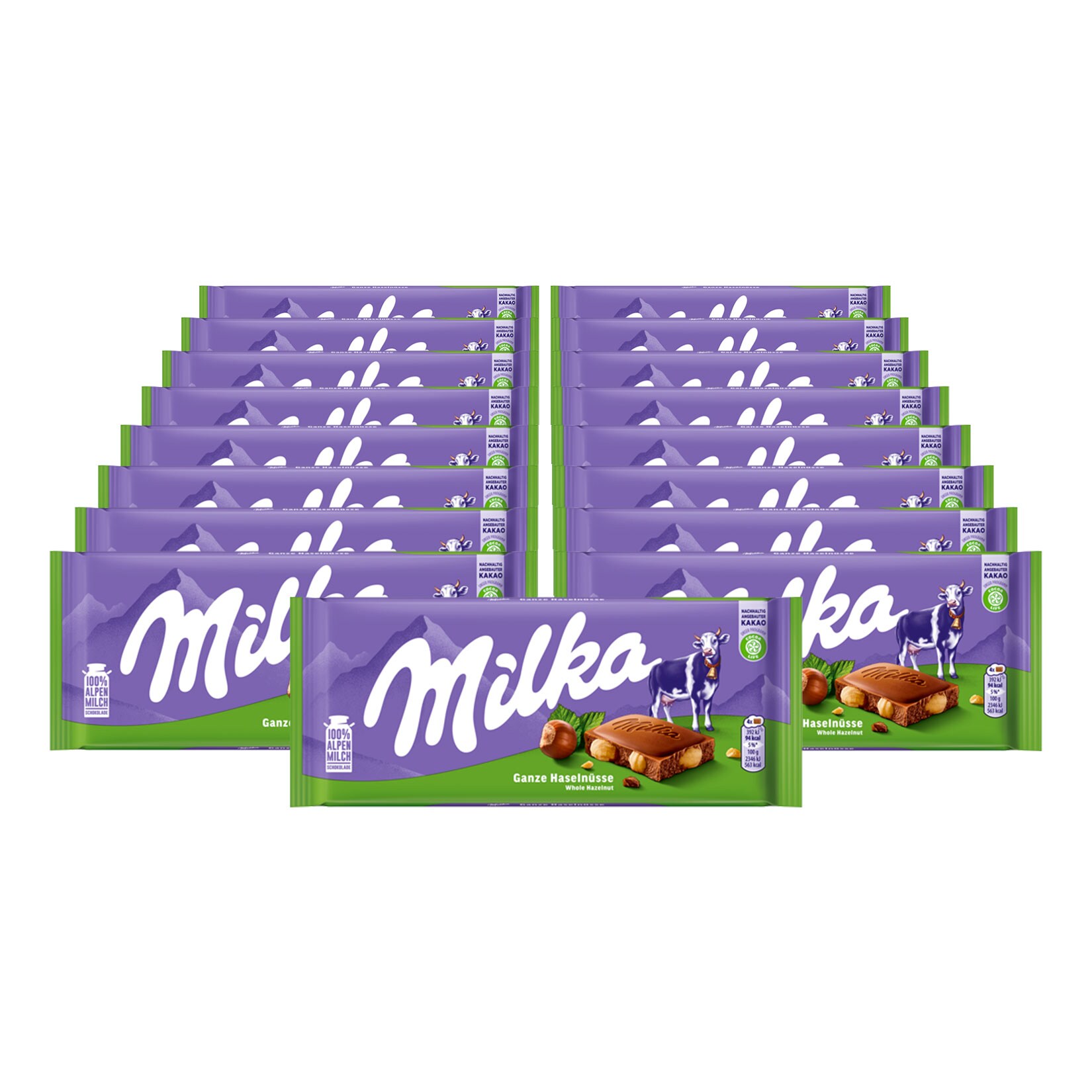 Milka Tafelschokolade ganze Haselnüsse 100 g, 17er Pack