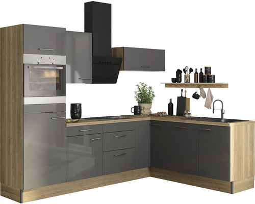 Optifit hoekkeuken met apparatuur Jonte984 270 cm antraciet glanzend gedemonteerde variant links KCJO 2720LAE-8+
